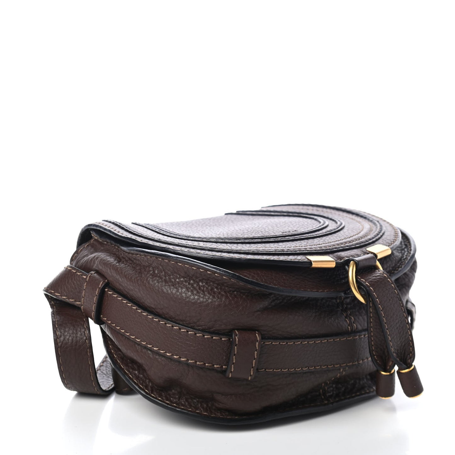 Calfskin Mini Marcie Round Crossbody Bag Coffee Shot
