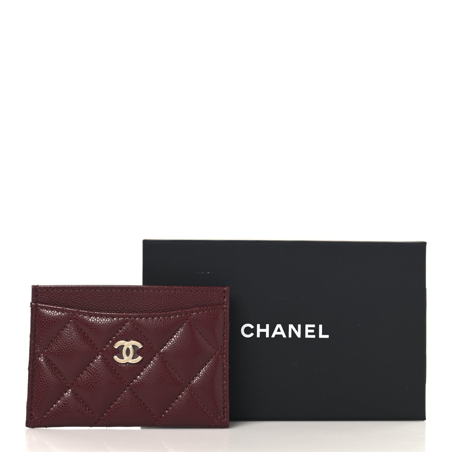 Caviar Quilted Card Holder Burgundy