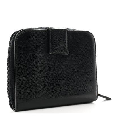 Prada Saffiano Compact Zip Around Wallet Black 3 of 10