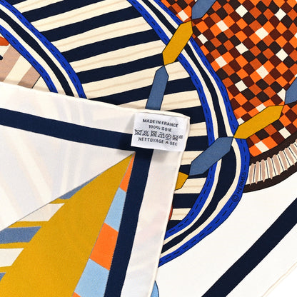 Hermes Silk La Selle Imaginaire Scarf 90 White Bleu Brune 3 of 3