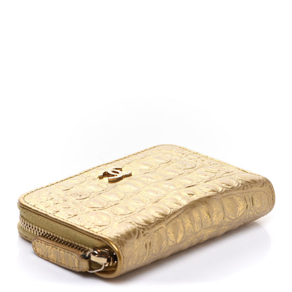 Chanel Metallic Calfskin Crocodile Embossed Cocodile Zip Coin Case Gold 4 of 8