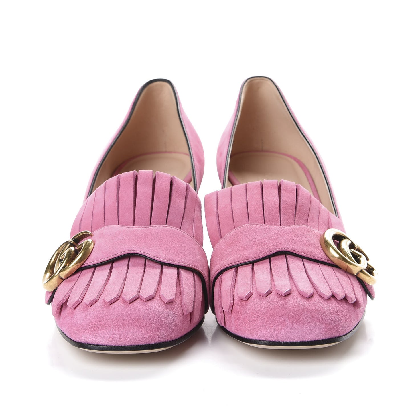 Kid Scamosciato GG Marmont Fringe 50mm Loafer Pumps 37 Hot Pink