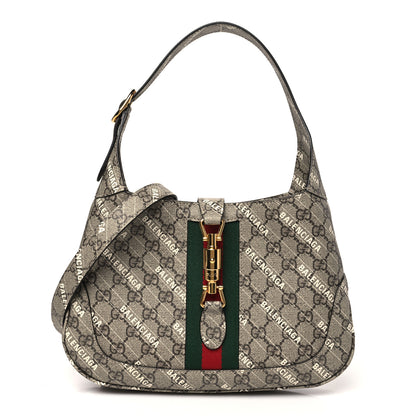 Gucci X BALENCIAGA GG Supreme Monogram Striped Logo Print Web Small Jackie 1961 Hobo Beige Ebony Mystic White 1 of 10