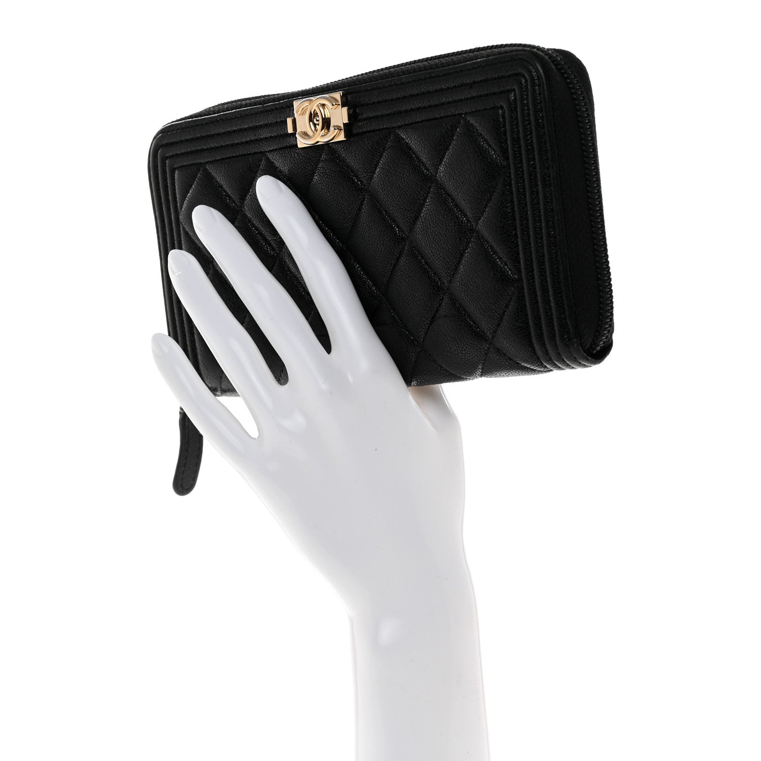 Chanel Caviar Quilted Boy Long Zip Around Wallet Black 2 of 8