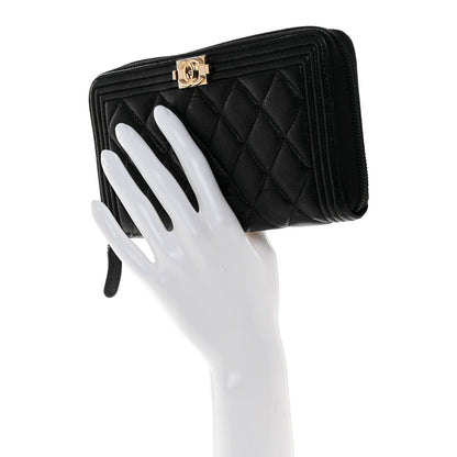 Chanel Caviar Quilted Boy Long Zip Around Wallet Black 2 of 8