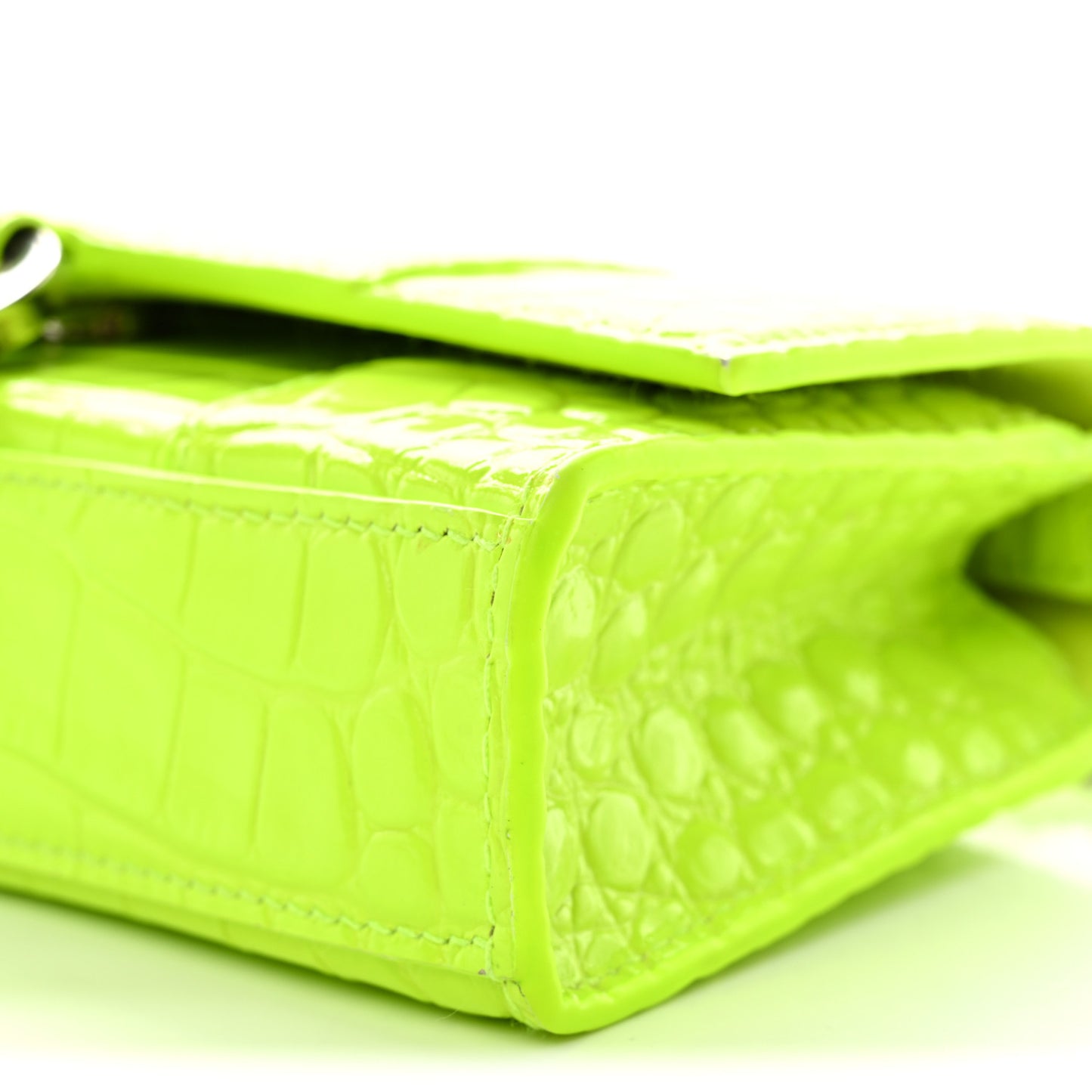 Shiny Calfskin Crocodile Embossed Hourglass Chain Bag Fluo Yellow