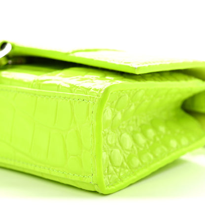 Balenciaga Shiny Calfskin Crocodile Embossed Hourglass Chain Bag Fluo Yellow 9 of 9
