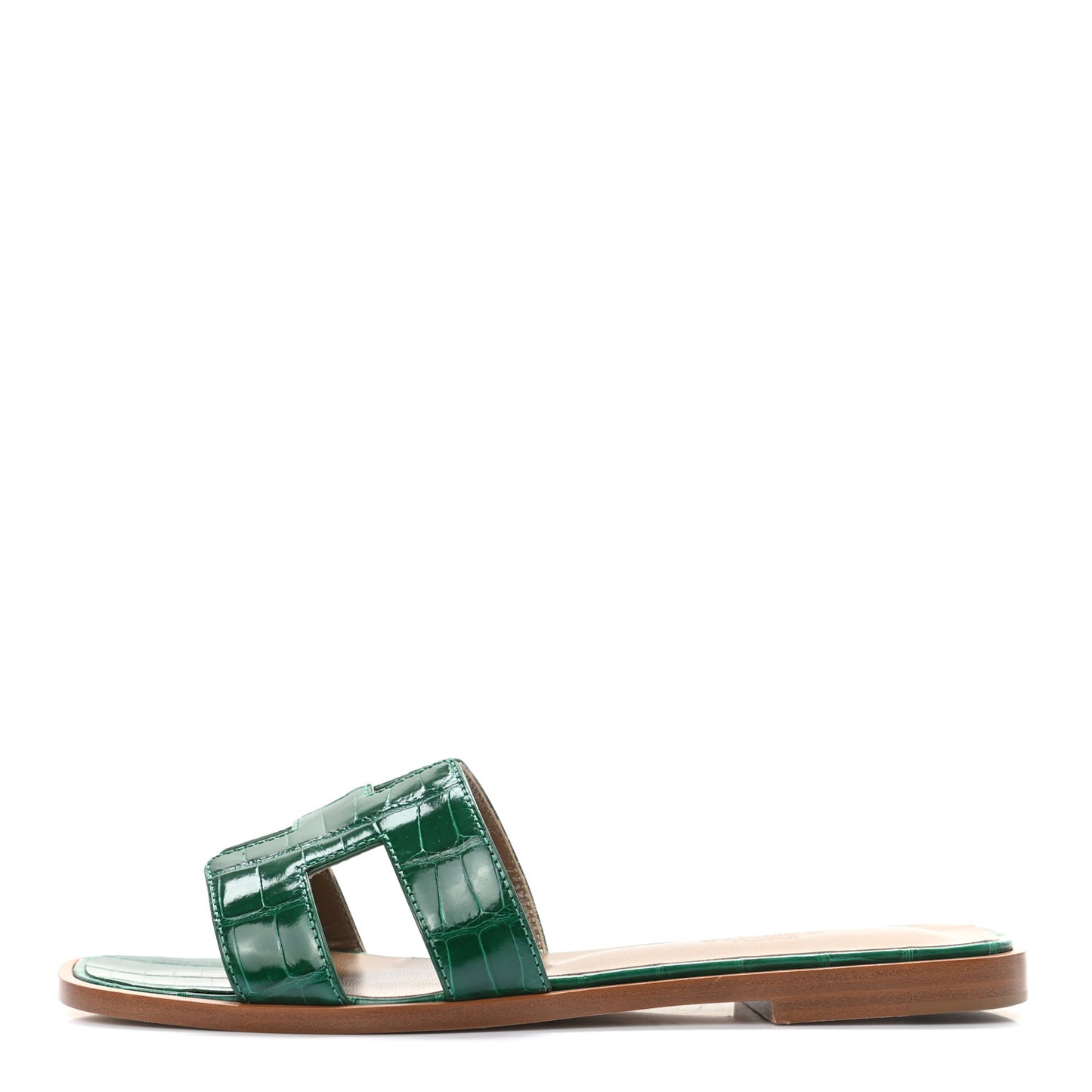 Shiny Alligator Oran Sandals 36 Emeraude