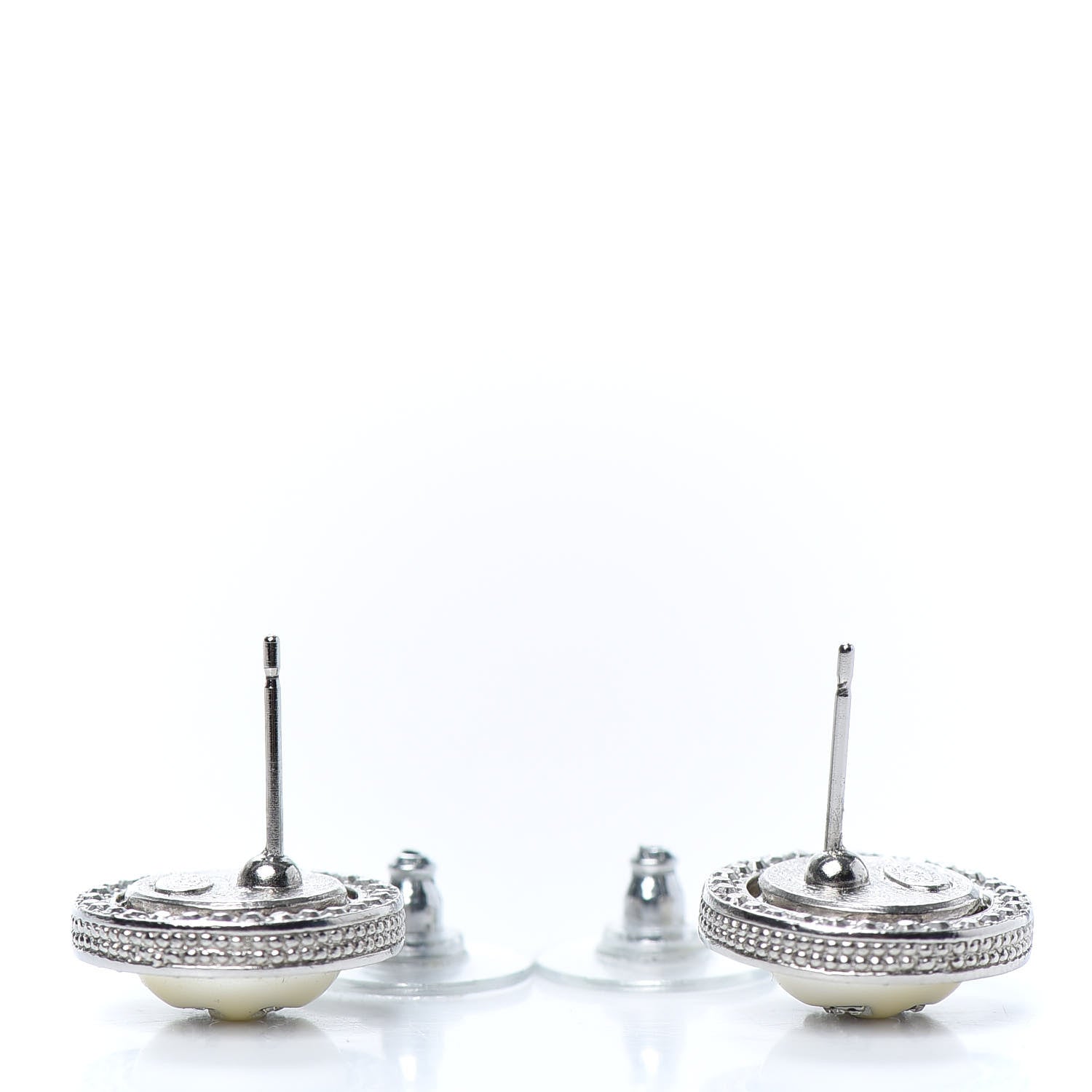 Chanel Pearl Crystal CC Round Earrings Silver 3 of 4