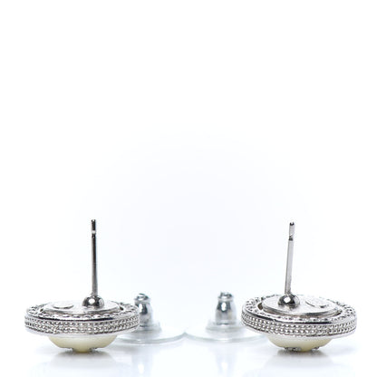 Chanel Pearl Crystal CC Round Earrings Silver 3 of 4