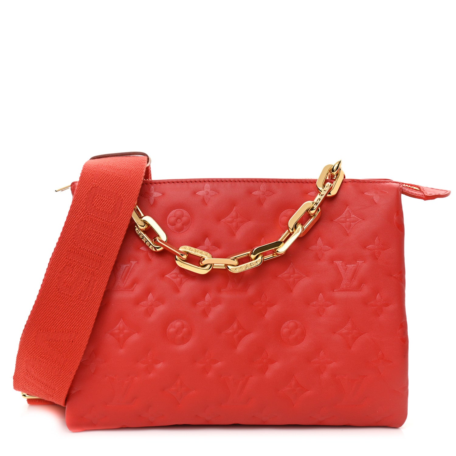 Louis Vuitton Lambskin Embossed Monogram Coussin PM Red 1 of 11