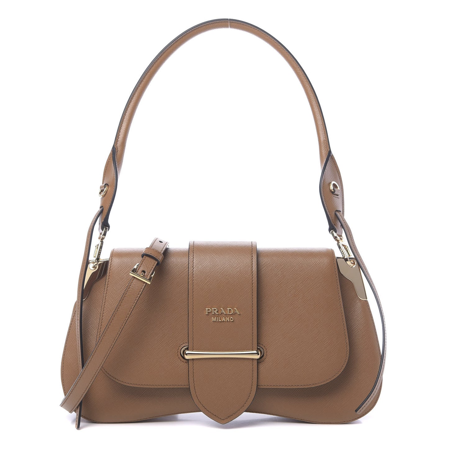 City Calfskin Saffiano Sidonie Shoulder Bag Caramel