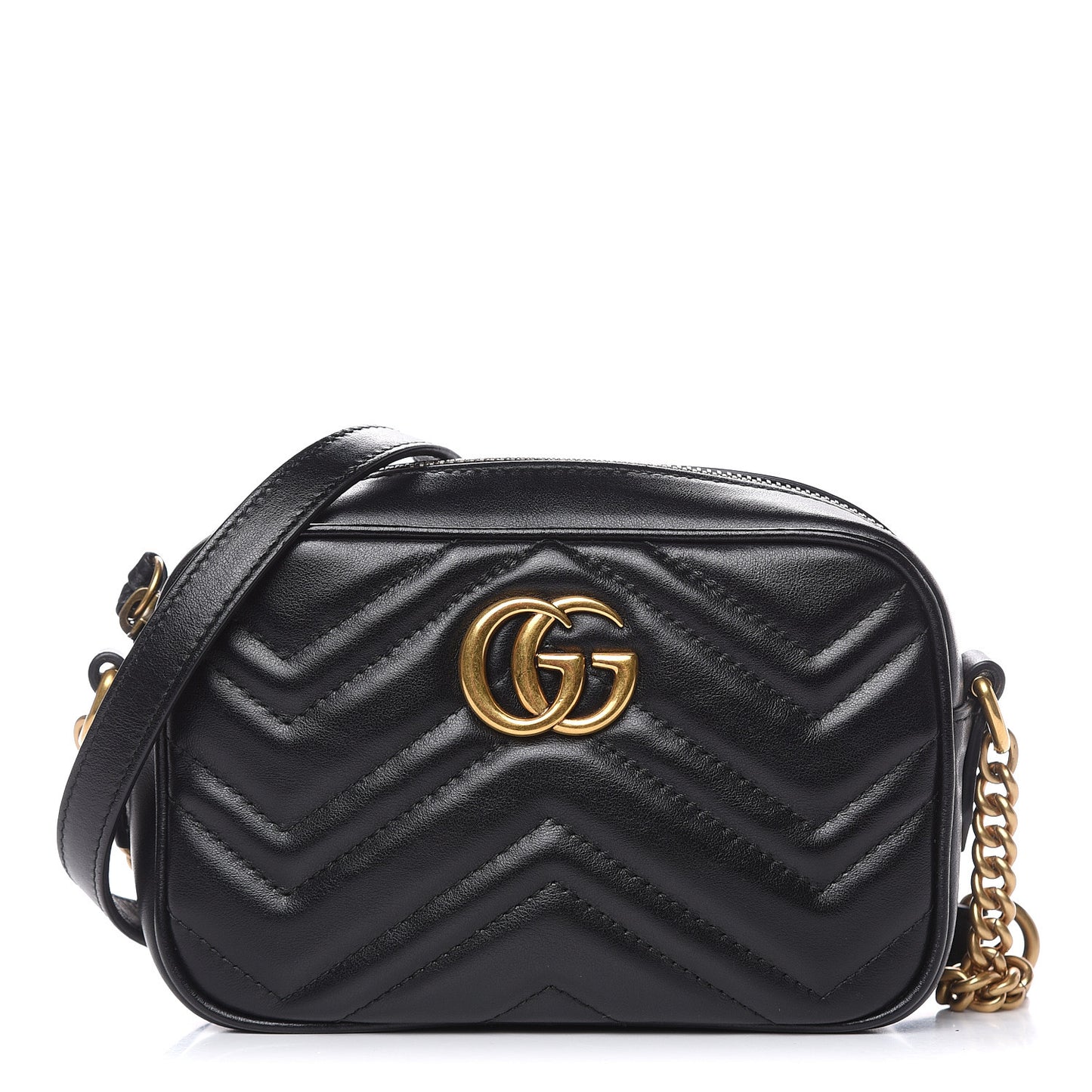 Calfskin Matelasse Mini GG Marmont Chain Shoulder Bag Black