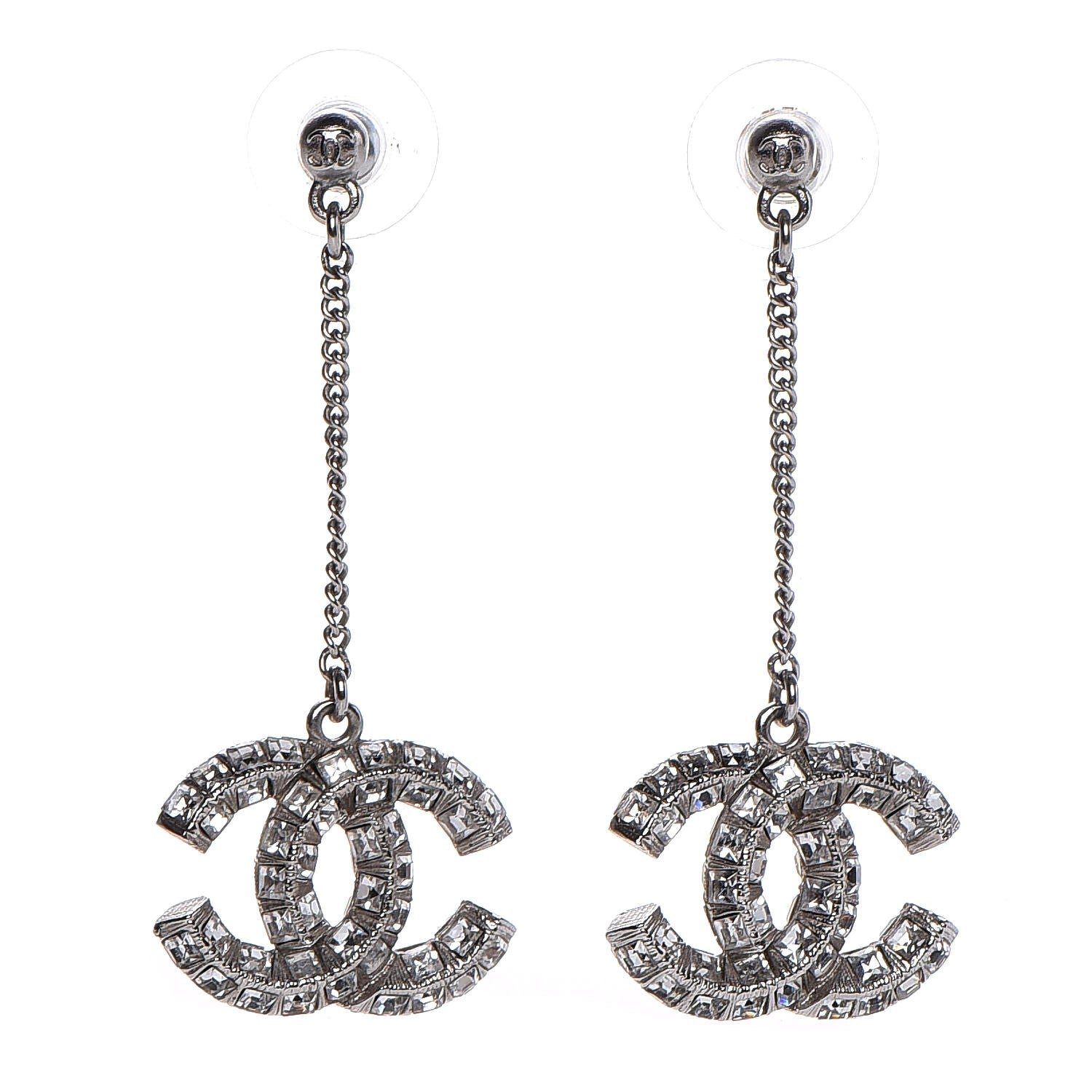 Chanel Baguette Crystal CC Dangle Earrings Silver 1 of 4