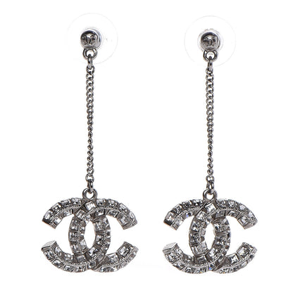 Chanel Baguette Crystal CC Dangle Earrings Silver 1 of 4