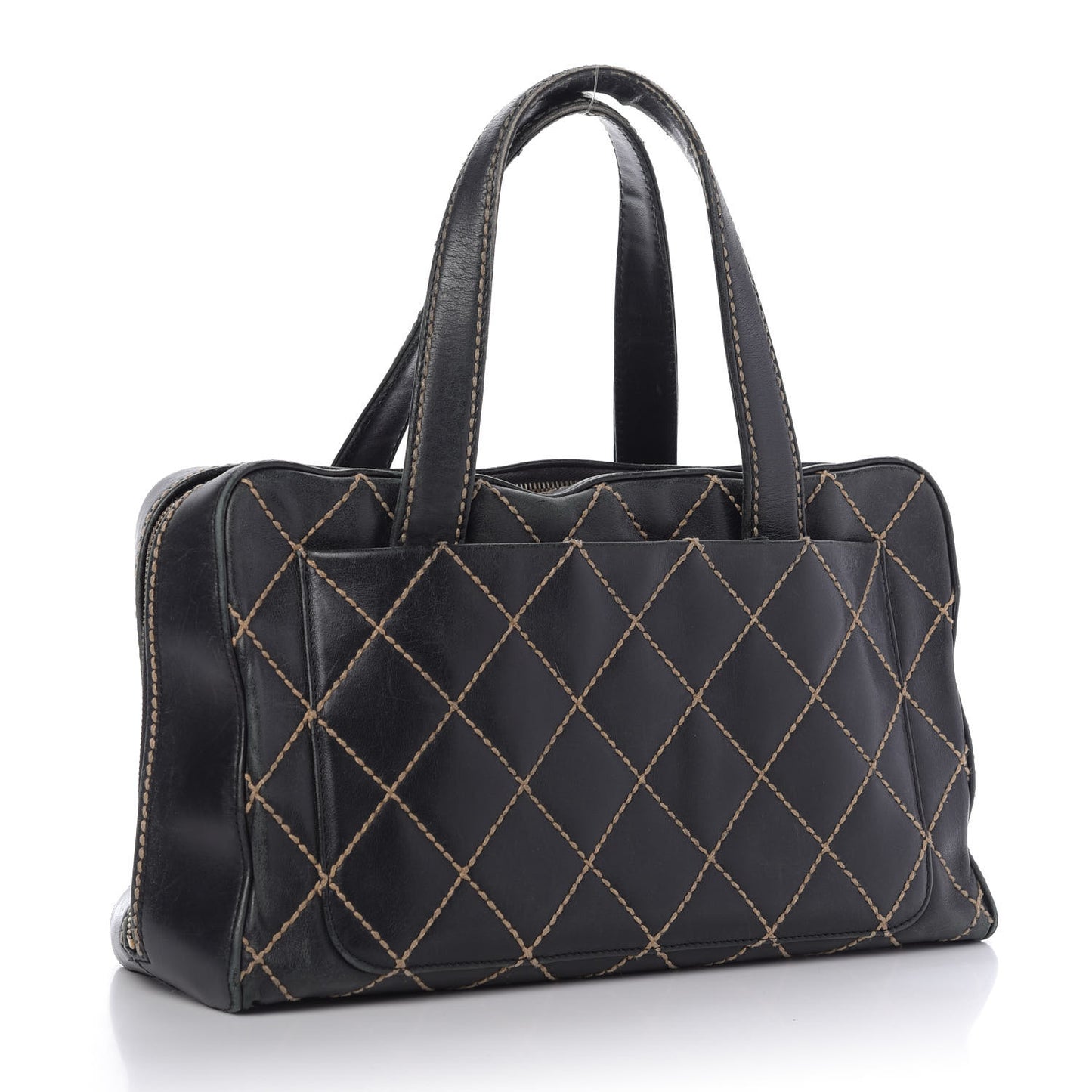 Calfskin Wild Stitch Top Handle Bag Black