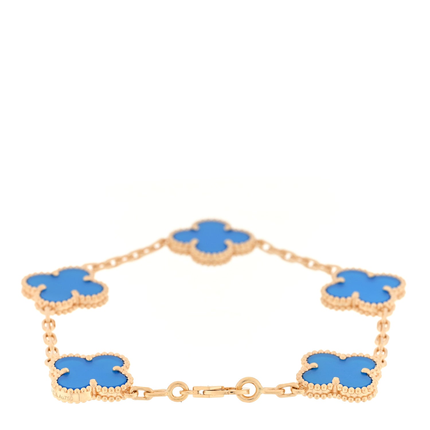 Van Cleef & Arpels 18K Yellow Gold Blue Agate 5 Motifs Vintage Alhambra Bracelet 2 of 4