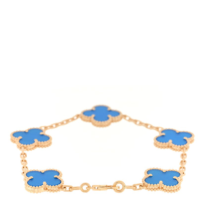 Van Cleef & Arpels 18K Yellow Gold Blue Agate 5 Motifs Vintage Alhambra Bracelet 2 of 4