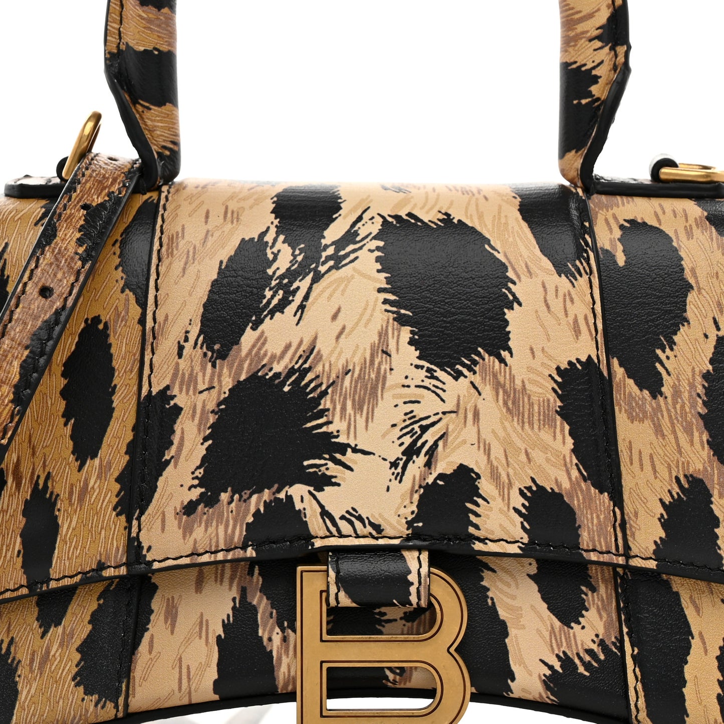 Smooth Calfskin Leopard Print Hourglass Top Handle Bag XS Beige