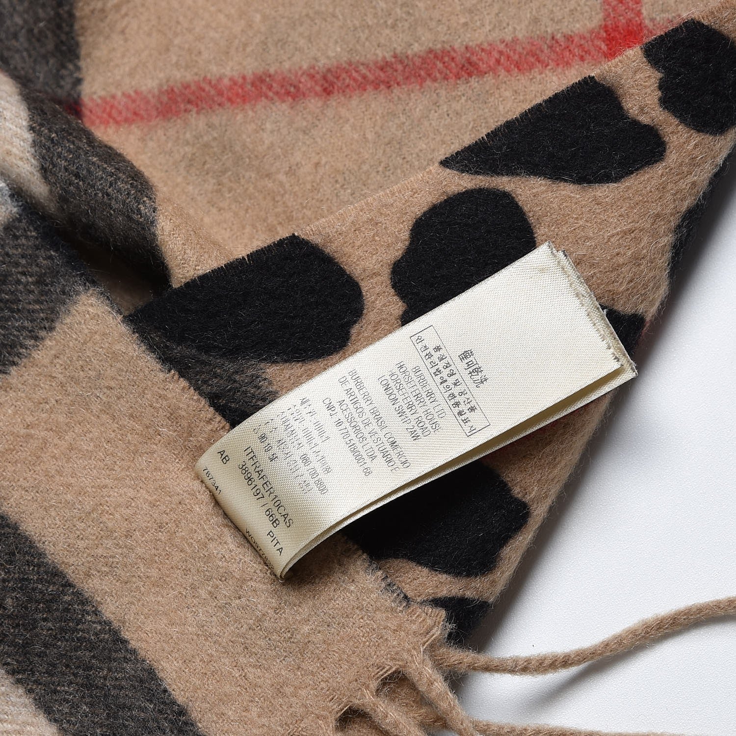 Burberry Cashmere Animal Print House Check Scarf Camel 7 of 7