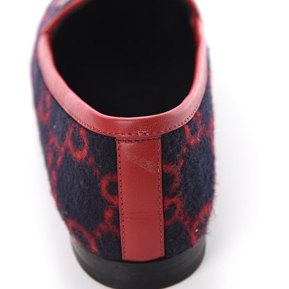 Gucci Covered Wool GG Monogram Horsebit Womens Jordaan Loafers 37.5 Blue Red 15 of 19