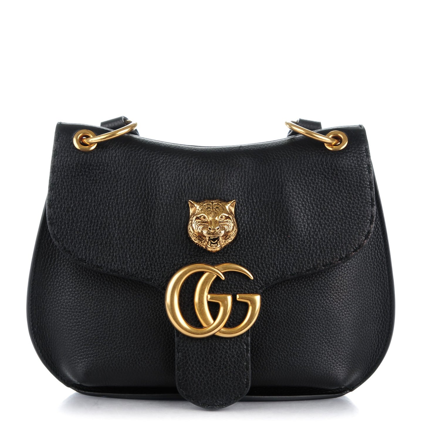 Cellarius Calfskin Feline GG Marmont Flap Shoulder Bag Black