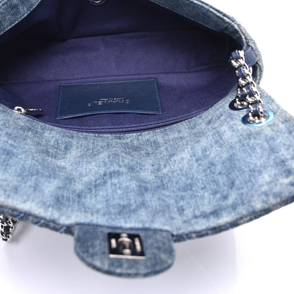 Chanel Denim Quilted Camellia Embroidered Medium Flap Blue 5 of 8