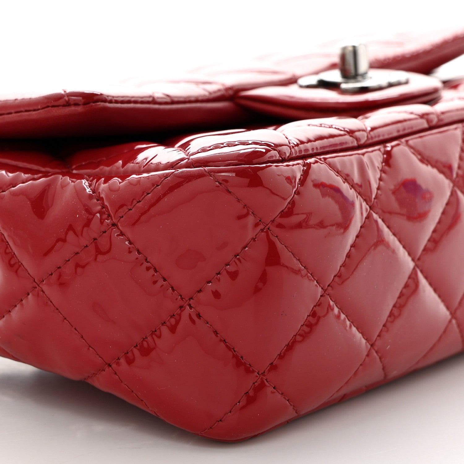 Chanel Patent Calfskin Quilted Mini Rectangular Flap Dark Red 9 of 11