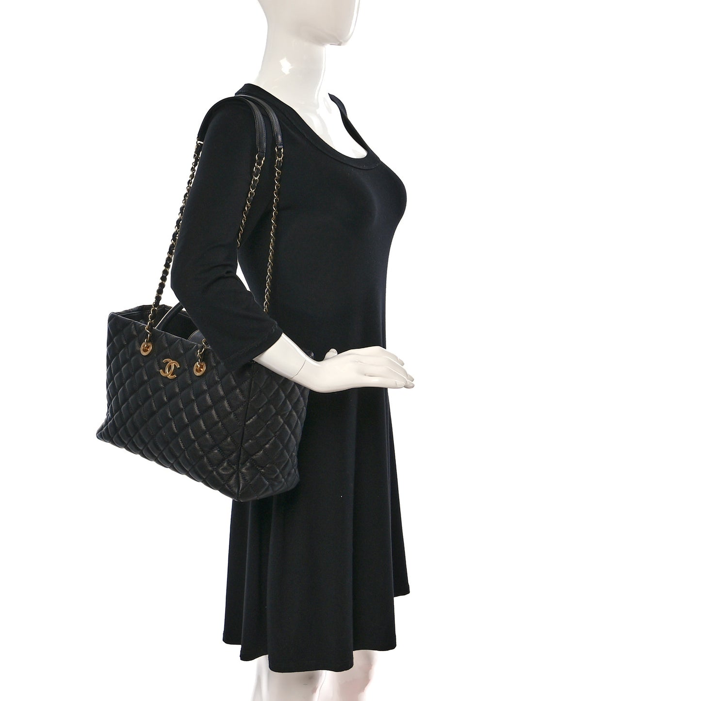 Caviar Quilted Coco Handle Shopping Tote Black
