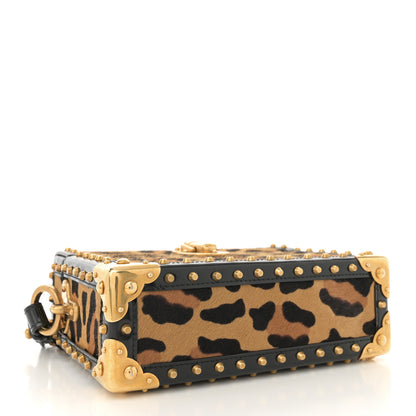 Prada Calfskin Calf Hair Leopard Print Studded Chain Crossbody Bag Black 4 of 10
