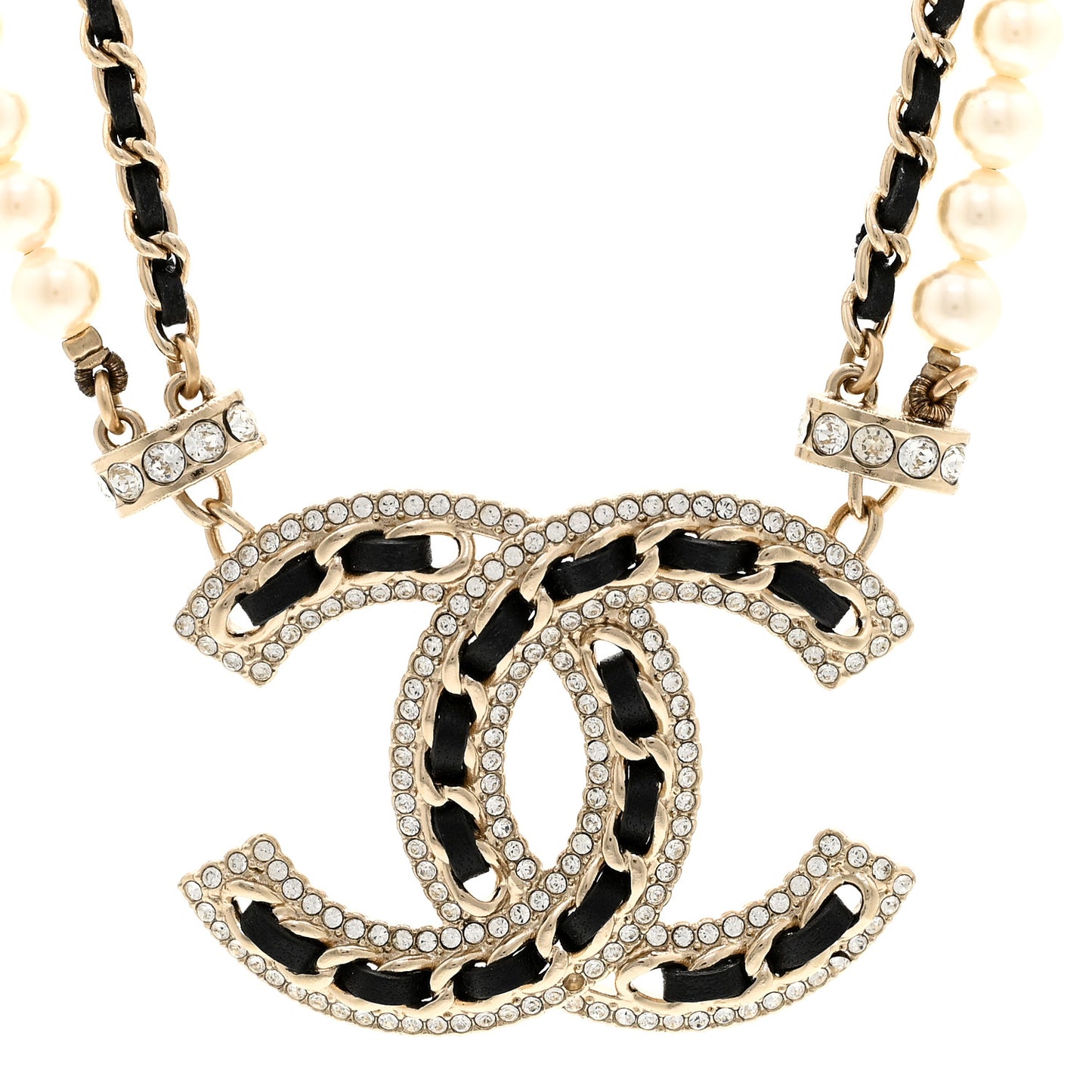 Crystal Pearl Lambskin CC Chain Choker Gold Black