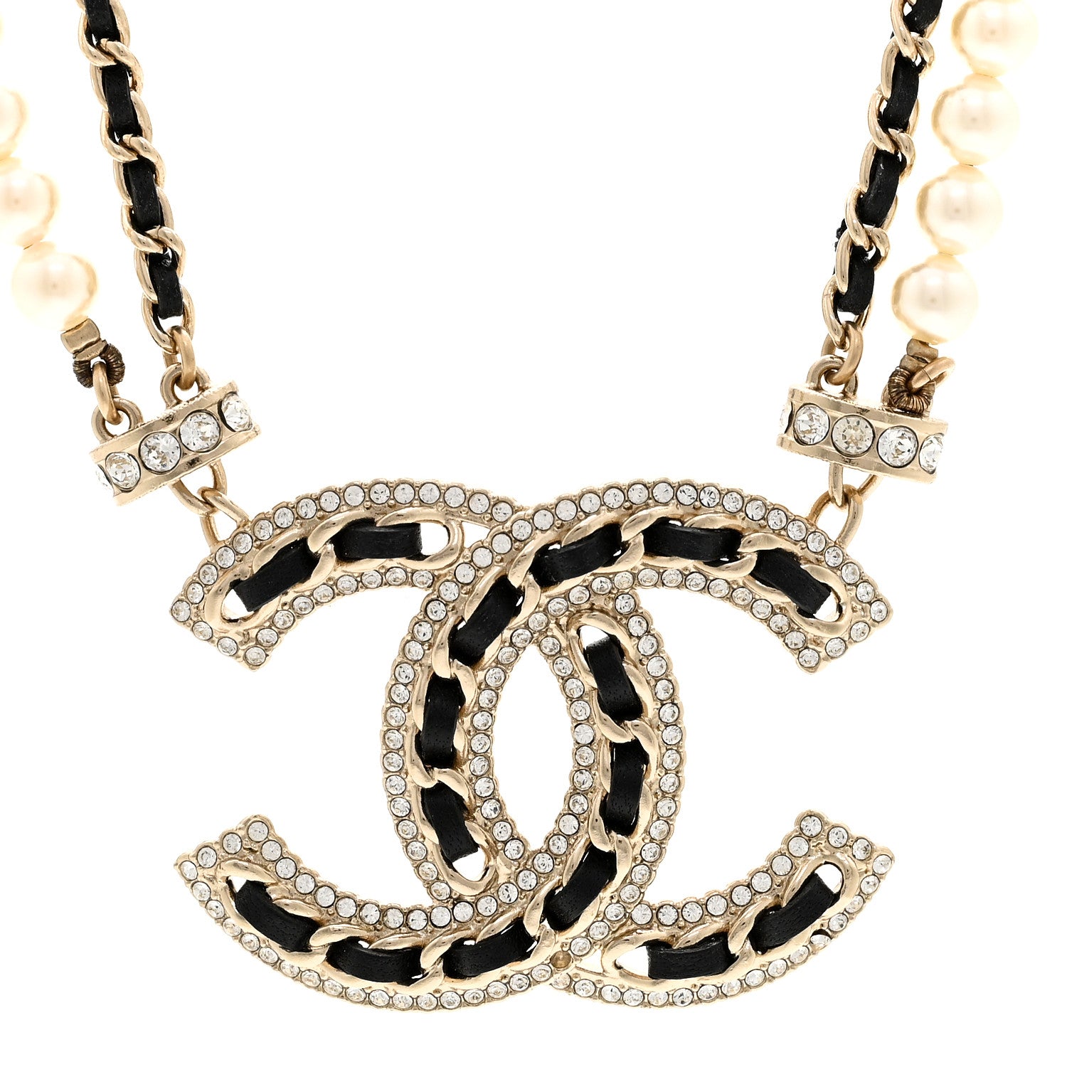 Chanel Crystal Pearl Lambskin CC Chain Choker Gold Black 4 of 6