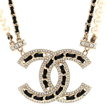 Chanel Crystal Pearl Lambskin CC Chain Choker Gold Black 4 of 6
