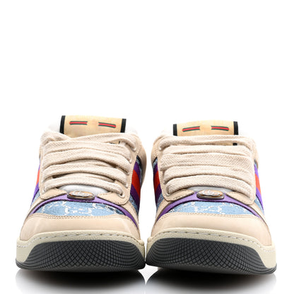 Gucci Calfskin Lame GG Monogram Web Womens Screener Sneakers 35 Blue Silver Dusty Milk Shine Purple 2 of 9