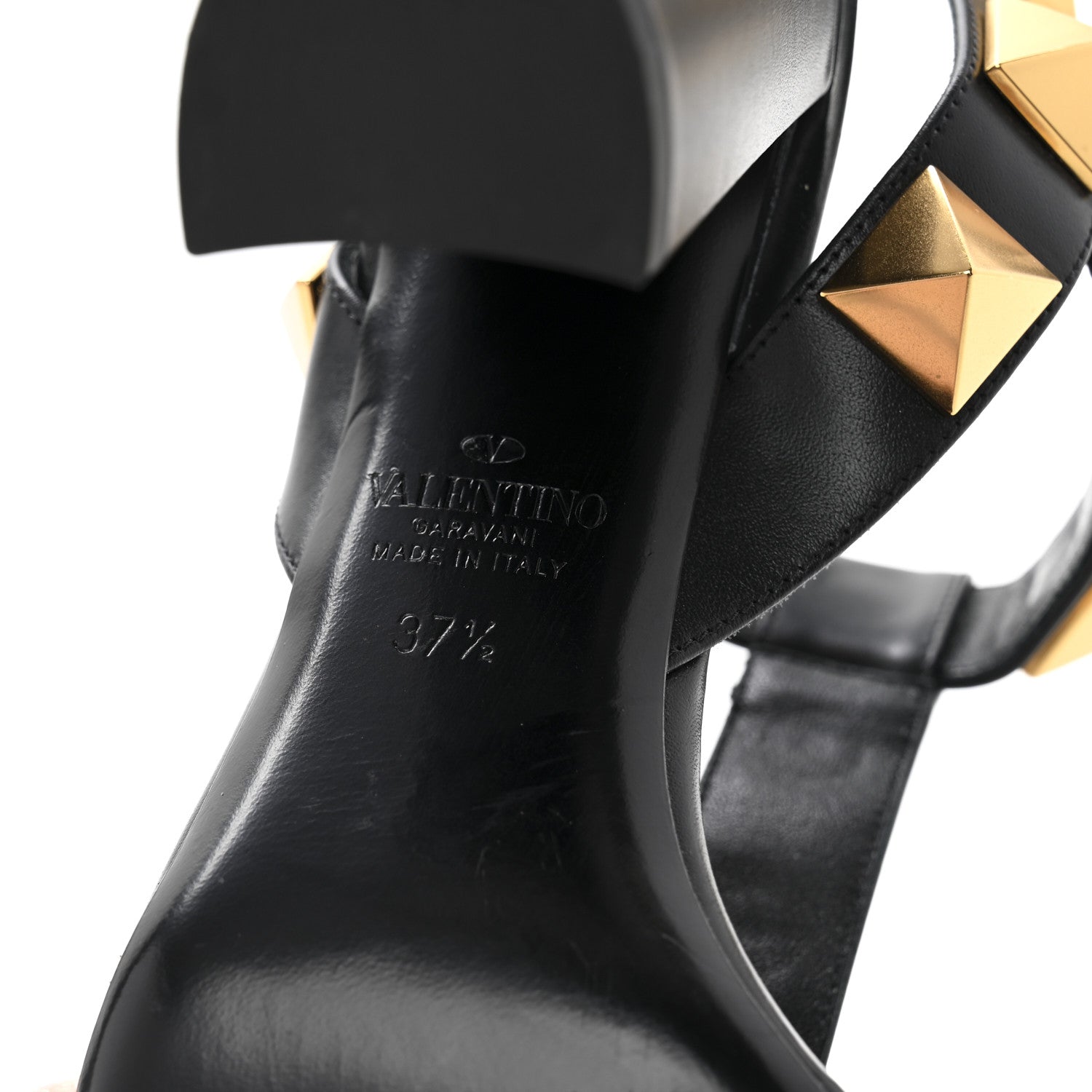 Valentino Garavani Calfskin Roman Stud 90mm Sandals 37.5 Black 7 of 13