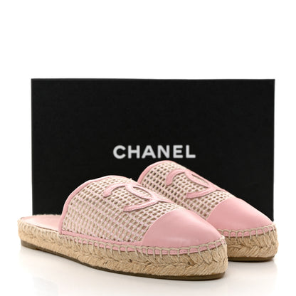 Chanel Mesh Grosgrain Lambskin CC Espadrilles Mule 38 Light Pink Beige 10 of 10