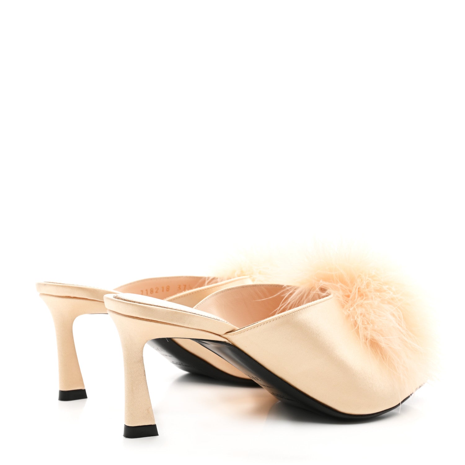 Saint Laurent Crepe Satin Blanco 60 Feathered Mule Sandals 37.5 Beige 4 of 9