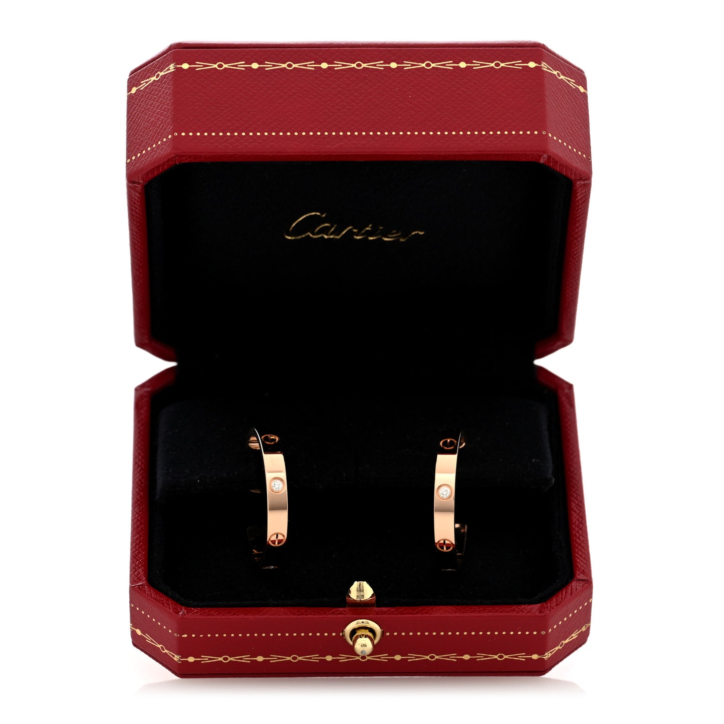 18K Pink Gold 3 Diamond 3.5mm LOVE Hoop Earrings