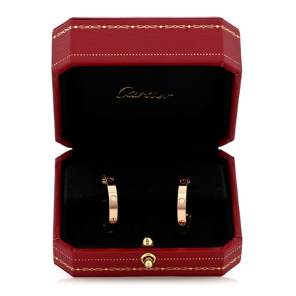 Cartier 18K Pink Gold 3 Diamond 3.5mm LOVE Hoop Earrings 5 of 5