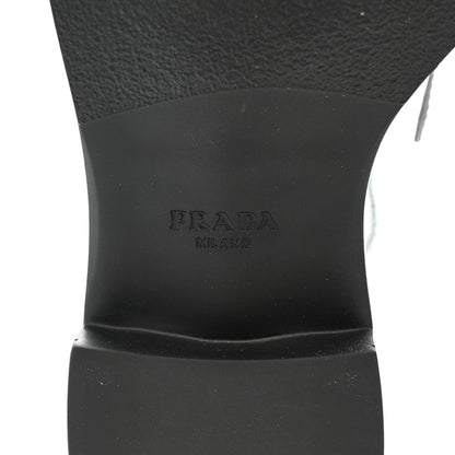 Prada Metallic Brushed Calfskin Metal Triangle Logo 50mm Loafers 39 Argento 7 of 10