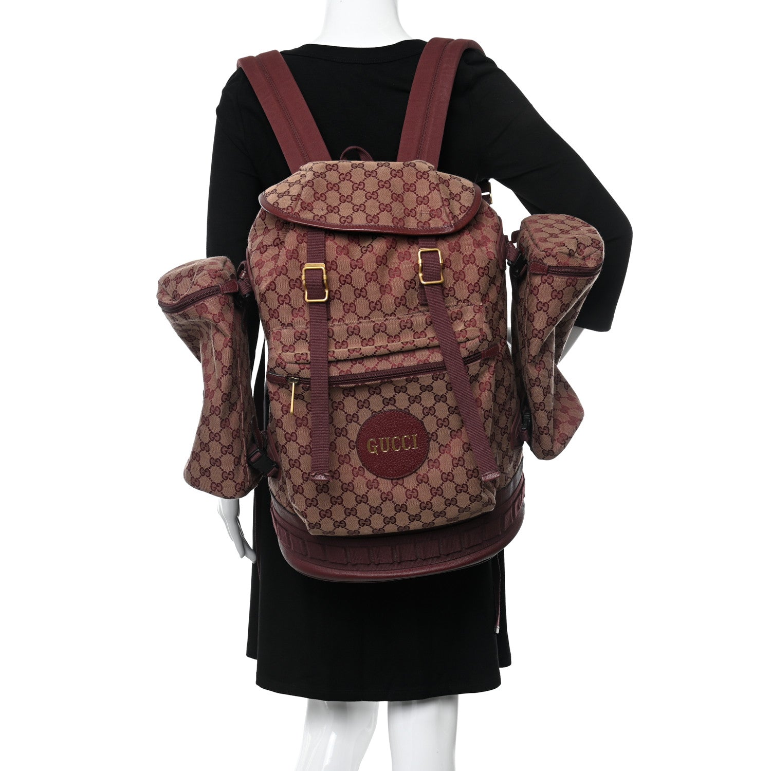 Gucci GG Monogram Script Logo Large Double Pocket Backpack Sahara Rubino Bordeaux 2 of 14