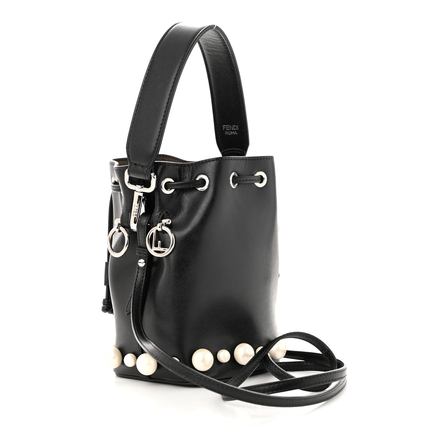 Vitello Liberty Pearl F is Fendi Mini Mon Tresor Bucket Bag Black