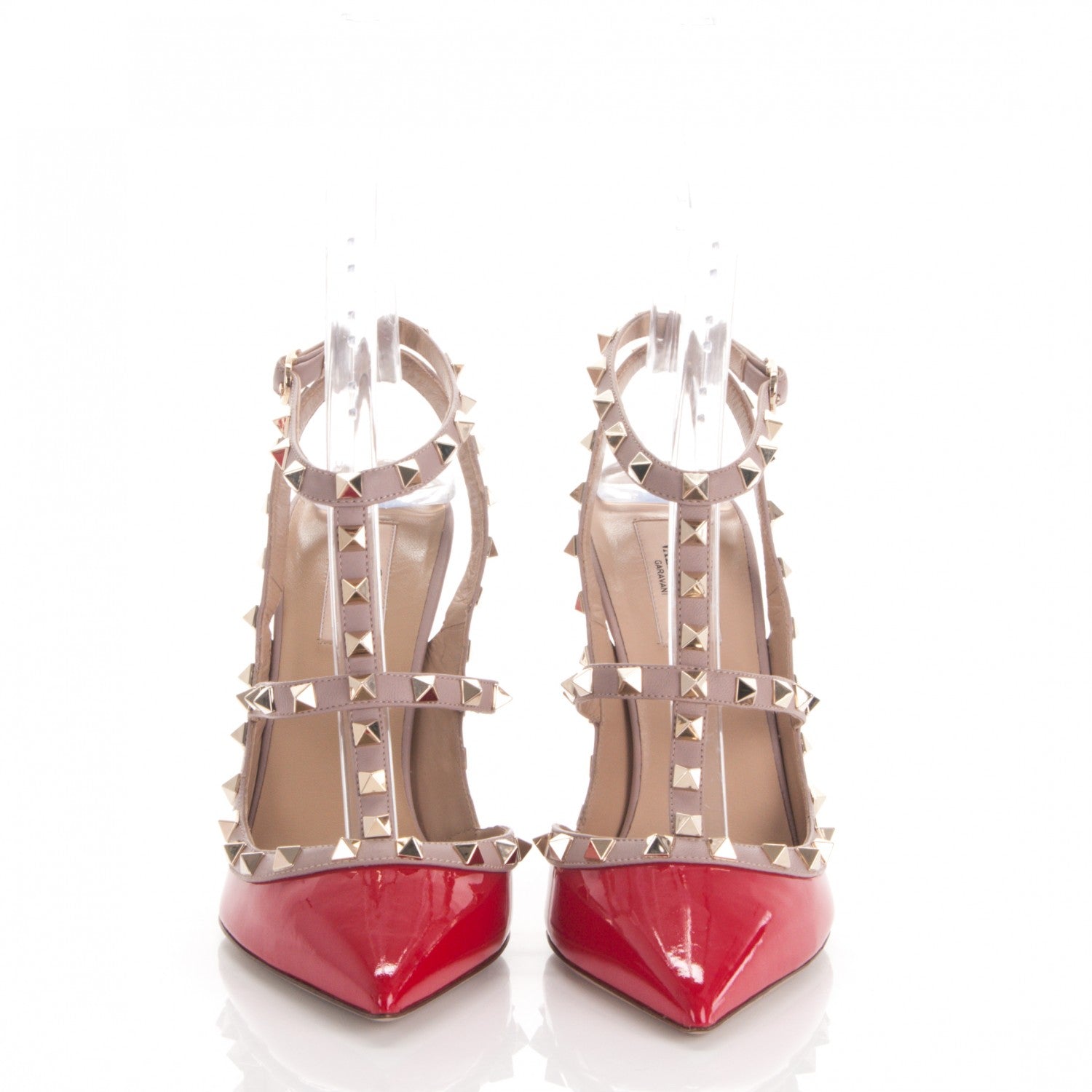 Valentino Garavani Patent Rockstud Ankle Strap Pumps 41 Red Poudre 2 of 7
