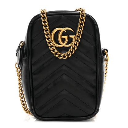 Gucci Calfskin Matelasse Mini GG Marmont Crossbody Bag Black 1 of 19