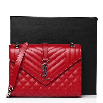 Saint Laurent Grain De Poudre Textured Mixed Matelasse Triquilt Medium Monogram Satchel New Red 10 of 10