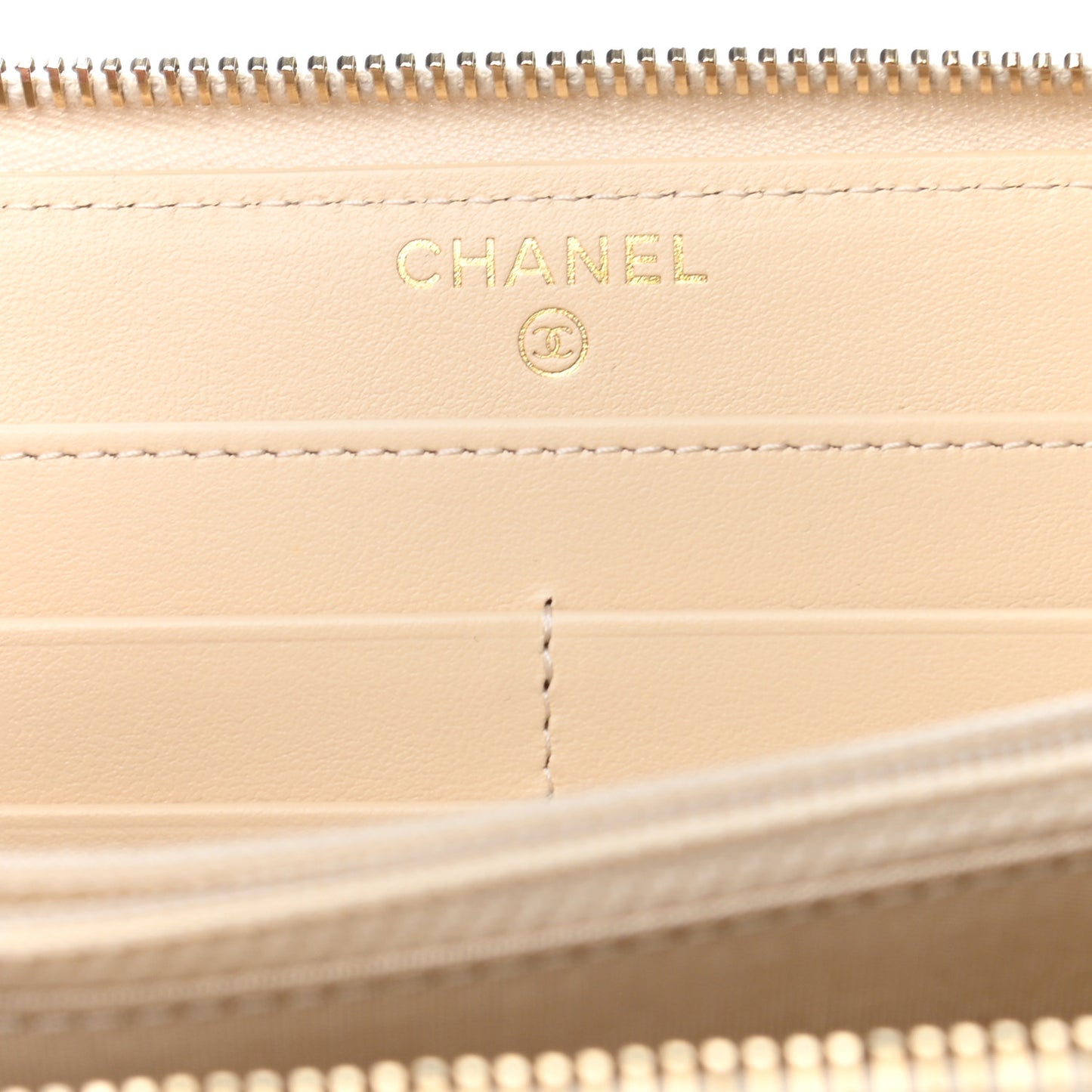 Shiny Goatskin Quilted 19 Long Zipped Around Wallet Beige
