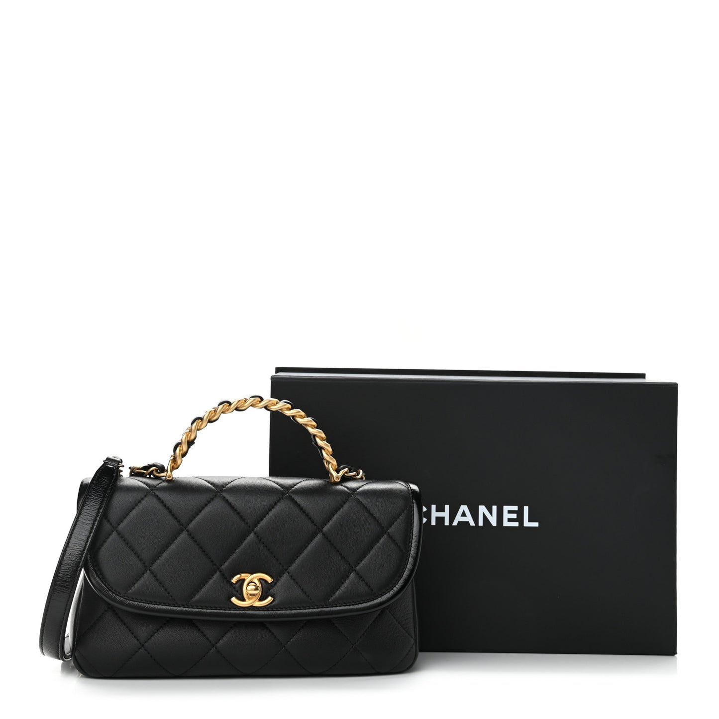 Lambskin Quilted Small La Parisienne Top Handle Flap Black