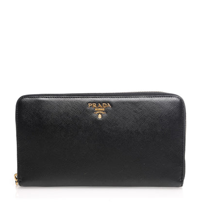 Prada Saffiano Metal Large Zip Around Travel Wallet Nero Black 1 of 6