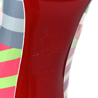 Christian Louboutin Patent Striped Grand Bain Swimming Pool Hot Chick 100 Pumps 38 Multicolor Lin Blue White 7 of 10