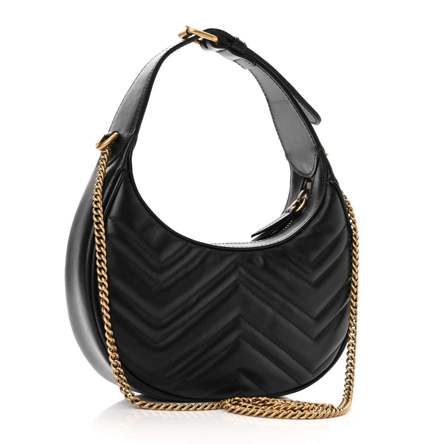 Gucci Calfskin Matelasse Chevron Mini GG Marmont Half Moon Hobo Black 3 of 10